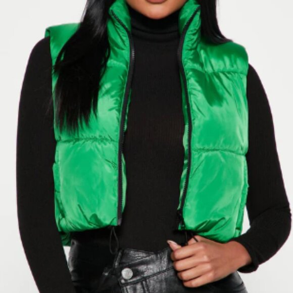 Fashion Nova Green Puffer Vest Size Large - Picture 1 of 4
